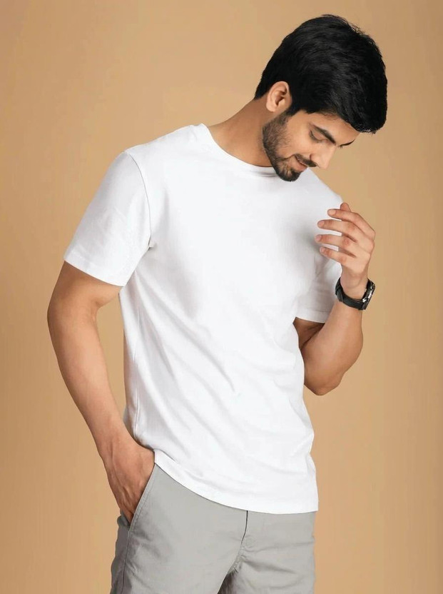 JIGRI BUDDY Solid Men Round Neck White T-Shirt