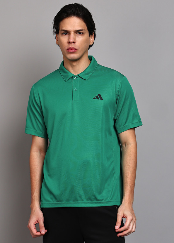 ADIDAS Solid Men Polo Neck Green T-Shirt