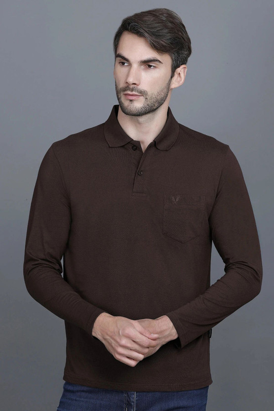 GODFREY Solid Men Polo Neck Brown T-Shirt