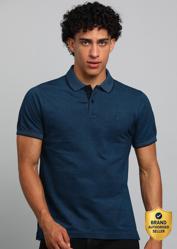 Raymond Solid Men Polo Neck Dark Blue T-Shirt