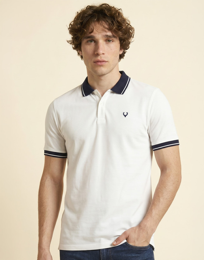 Allen Solly Solid Men Polo Neck White T-Shirt