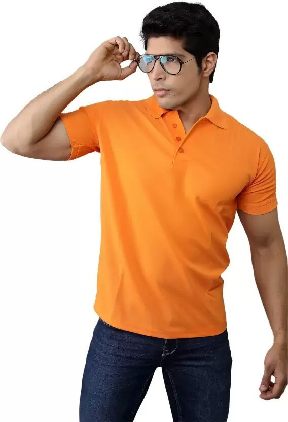 KEOTI Solid Men Polo Neck Orange T-Shirt