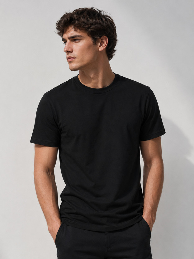 thehabit Solid Men Round Neck Black T-Shirt