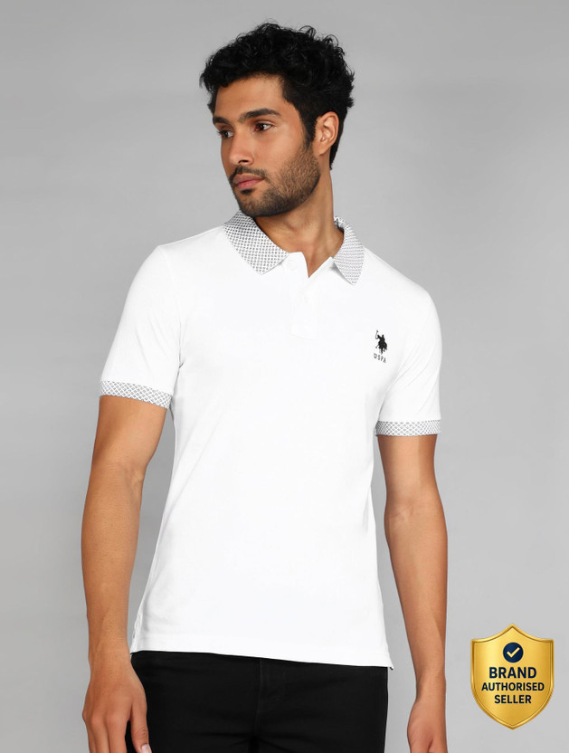 U.S. U.S. POLO ASSN. Solid Men Polo Neck White T-Shirt - Flipkart Deal