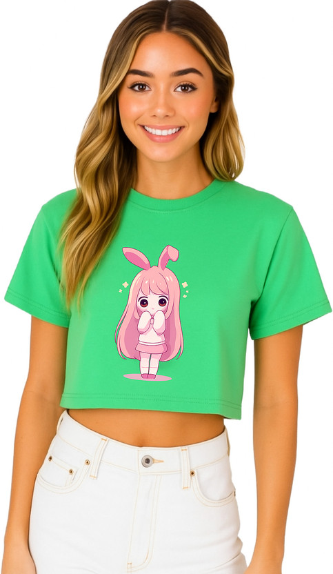 rrsteor Printed, Graphic Print Women Round Neck Light Green T-Shirt