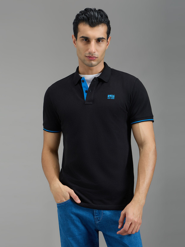 Pepe Jeans Self Design, Abstract Men Polo Neck Black T-Shirt