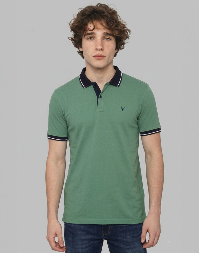 Allen Solly Solid Men Polo Neck Green T-Shirt