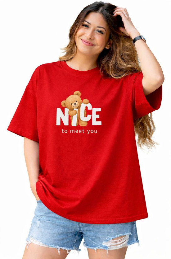 Wellvery Printed Women Round Neck Red T-Shirt