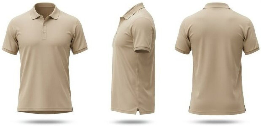 PrintHolic Solid Men Polo Neck Beige T-Shirt