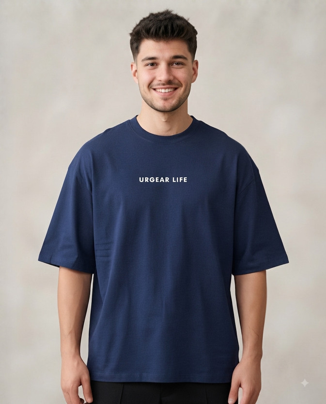 UrGear Printed Men Round Neck Dark Blue T-Shirt