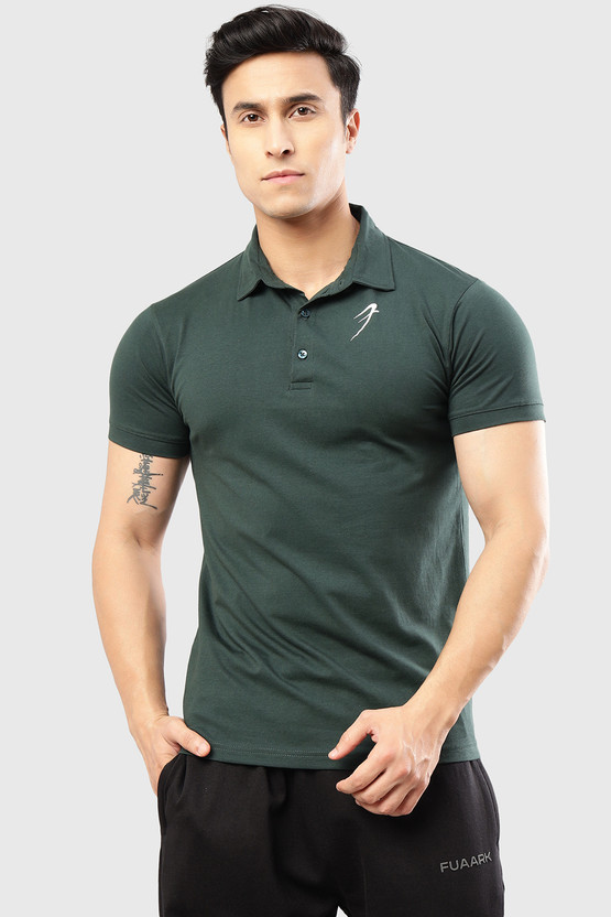 FuaarK Solid Men Polo Neck Green T-Shirt