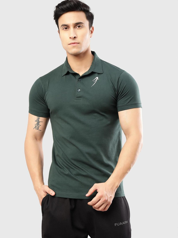 FuaarK Solid Men Polo Neck Green T-Shirt
