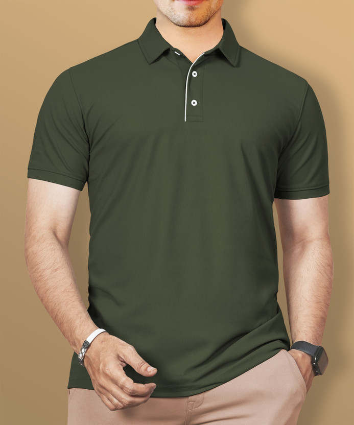 VeBNoR Solid Men Polo Neck Green T-Shirt