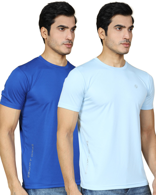 SUPERSQUAD SUPERSQUAD Solid, Sporty Men Round Neck Blue, Light Blue T-Shirt - Flipkart Deal