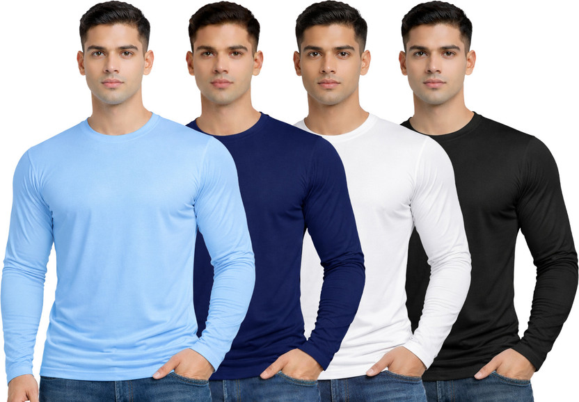 R ROCKIN TEES Solid Men Round Neck Multicolor T-Shirt