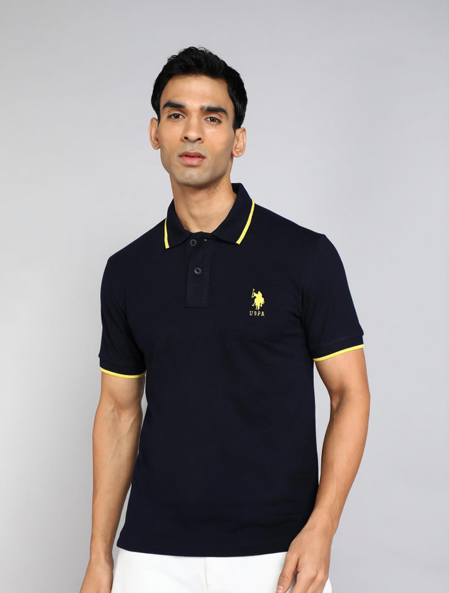 U.S. U.S. POLO ASSN. Solid Men Polo Neck Blue T-Shirt - Flipkart Deal