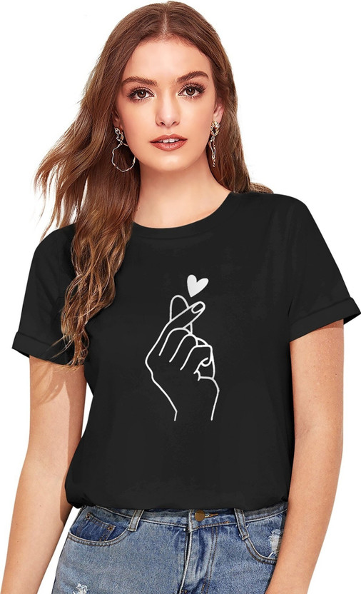 Vk Tops Printed Women Round Neck Black T-Shirt