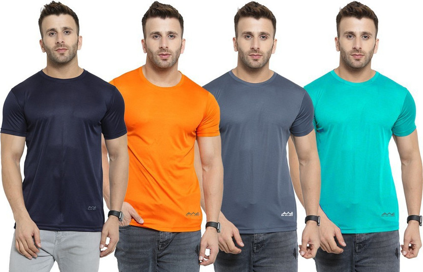 AWG Solid Men Round Neck Multicolor T-Shirt