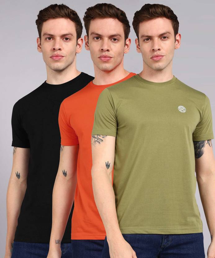 [Size M] METRONAUT Pack of 3 Solid Men Round Neck Cotton Blend Multicolor T-Shirt