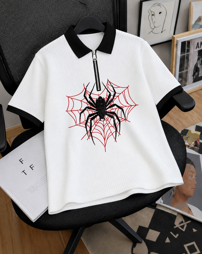 ENITOR Printed Men Zip Neck White T-Shirt