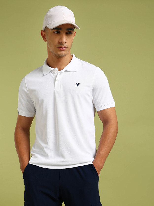TECHNOSPORT Self Design Men Polo Neck White T-Shirt