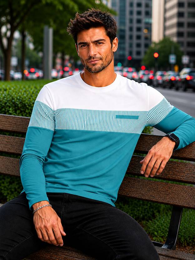 Bolderift Men Colorblock Round Neck Polyester Green T-Shirt