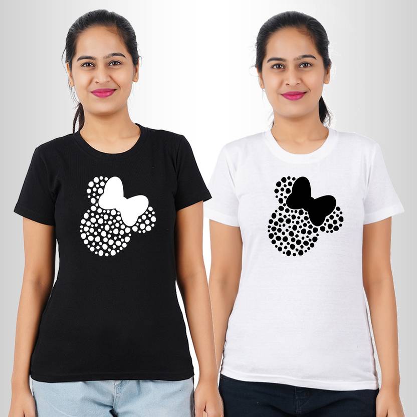 vear Pack of 2 Women Graphic Print Round Neck Cotton Blend Multicolor T-Shirt