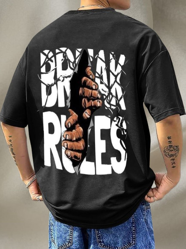 TripBroz Printed Men Round Neck Black T-Shirt