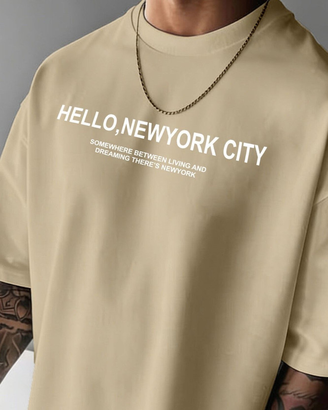 FLYIND VOGUE OUTFIT Typography Men Round Neck Beige T-Shirt