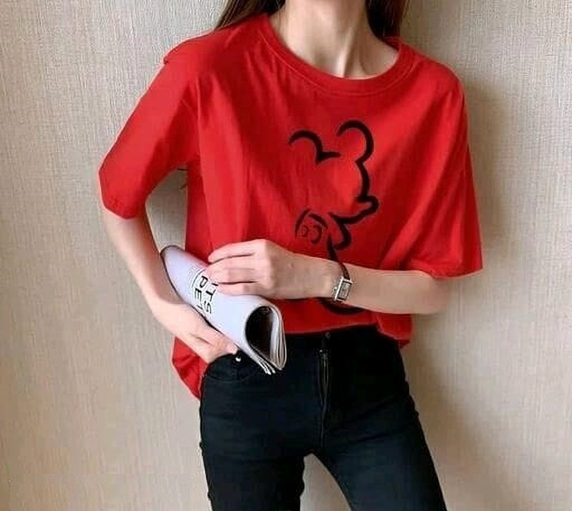 Vk Tops Printed Women Round Neck Red T-Shirt