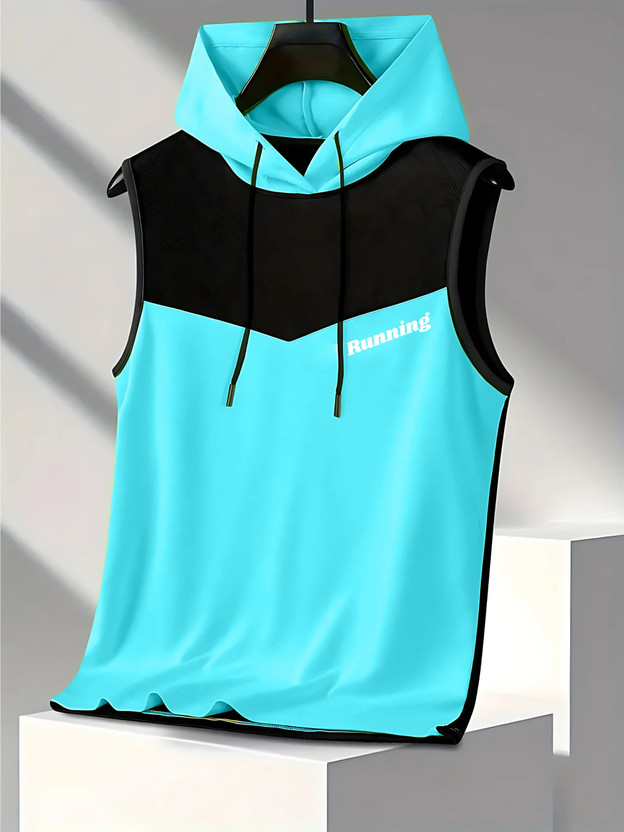 zenfit Colorblock Men Hooded Neck Light Blue, Black T-Shirt