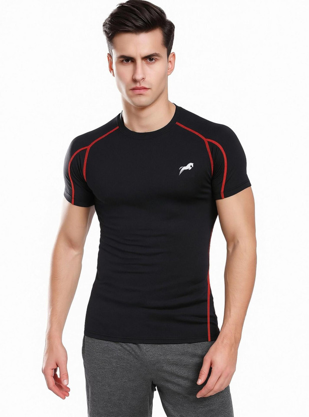 Just Rider Solid Men Round Neck Black, Grey T-Shirt