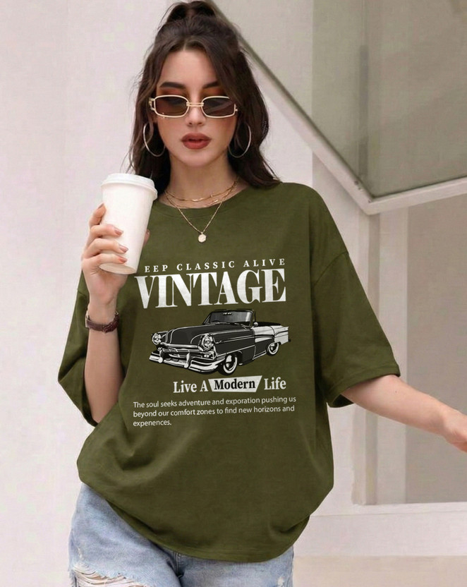 GLOBAL NOMAD Printed Women Round Neck Green T-Shirt