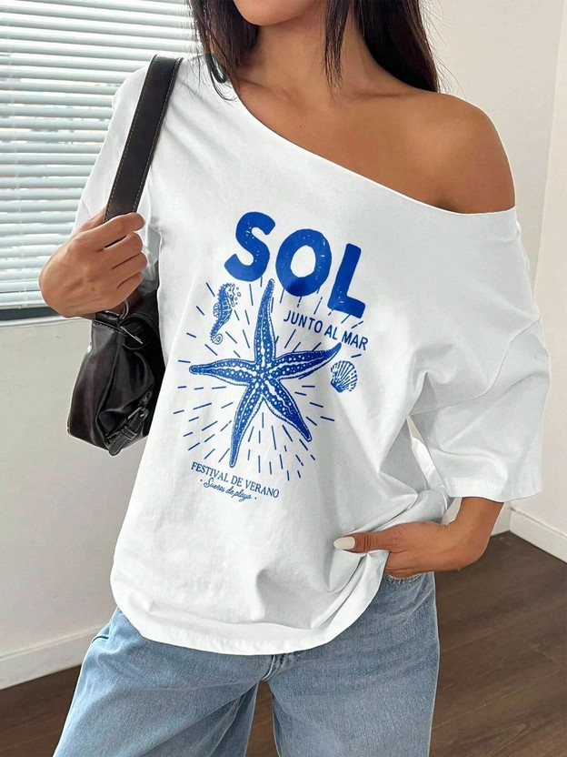Calm Down Printed Women Round Neck White T-Shirt