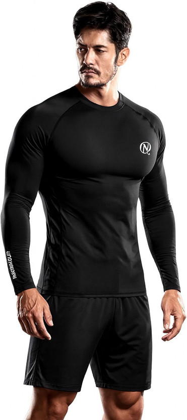 NEVER QUIT Solid, Sporty, Colorblock Men Round Neck Black T-Shirt