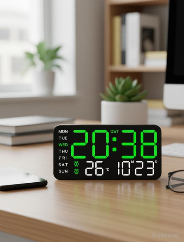 SZELAM Digital Green Lights Black Body Clock