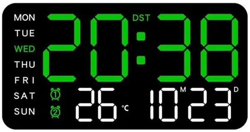 SZELAM Digital Green Lights Black Body Clock