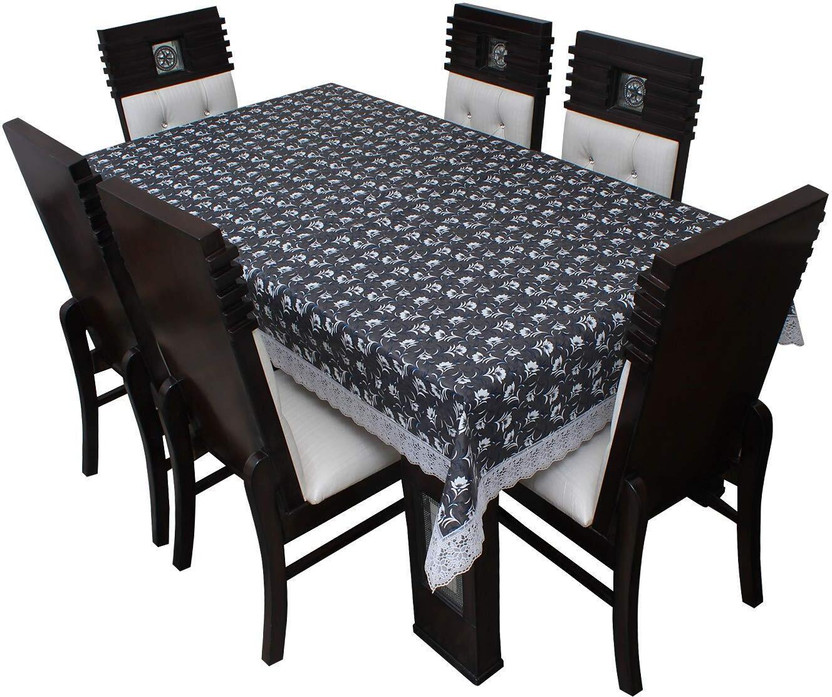 CASA FURNISHING Polyester 6 Seater Floral Table Cover(Black)