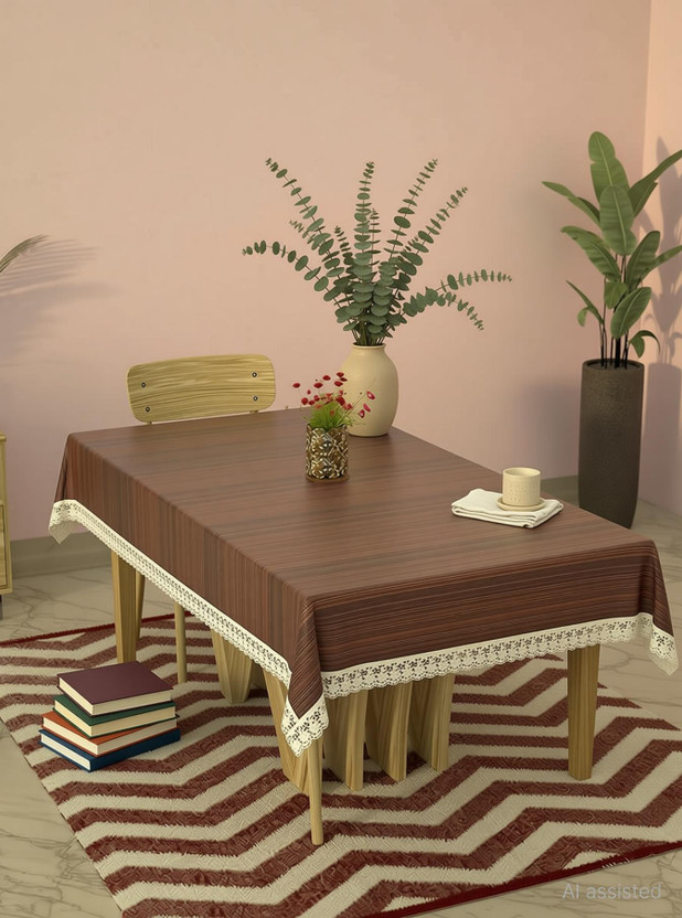CASA FURNISHING Polyester 6 Seater Floral Table Cover(Black, Brown)