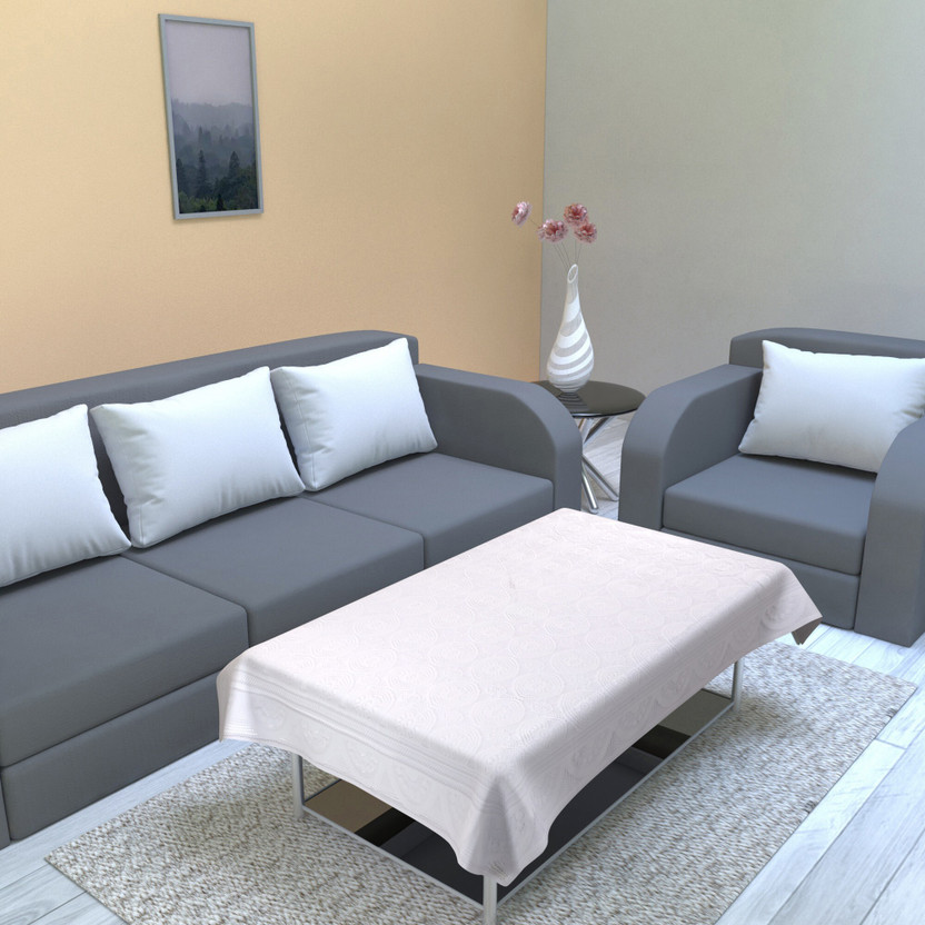 CASA FURNISHING Polyester 2 Seater Self Design Table Cover(White)