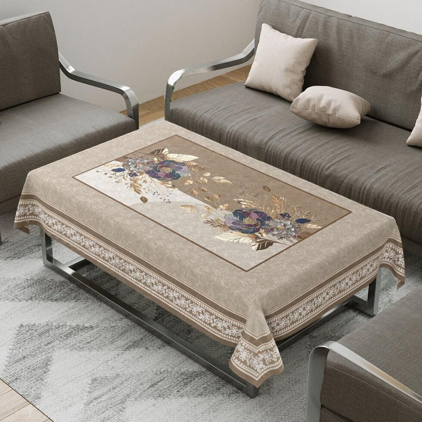 ZUKIODECOR Velvet 4 Seater Printed Table Cover(Taupe Flower)