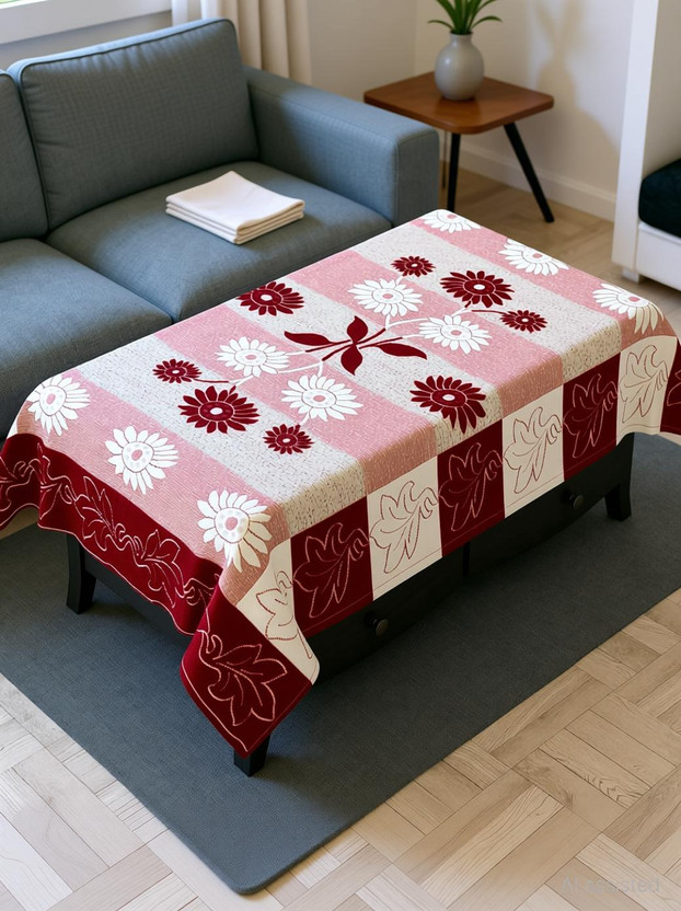 Fratco Cotton 4 Seater Self Design Table Cover(Red)