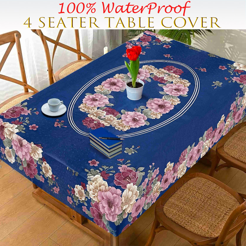 KANUSHI Plastic 4 Seater Floral Table Cover(Blue)