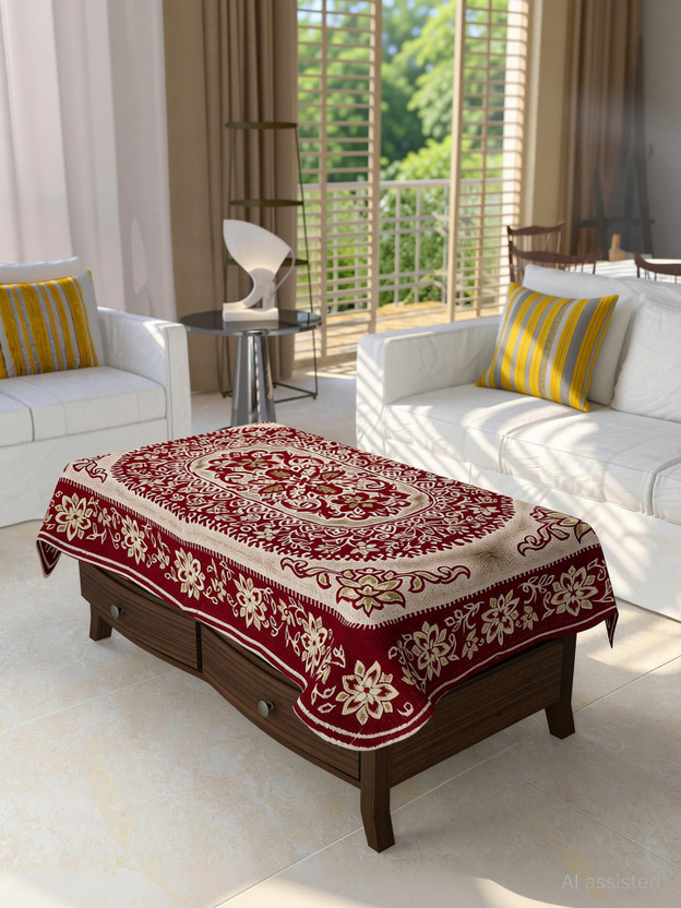 Tijane Velvet 4 Seater Floral Table Cover(Mahroon)