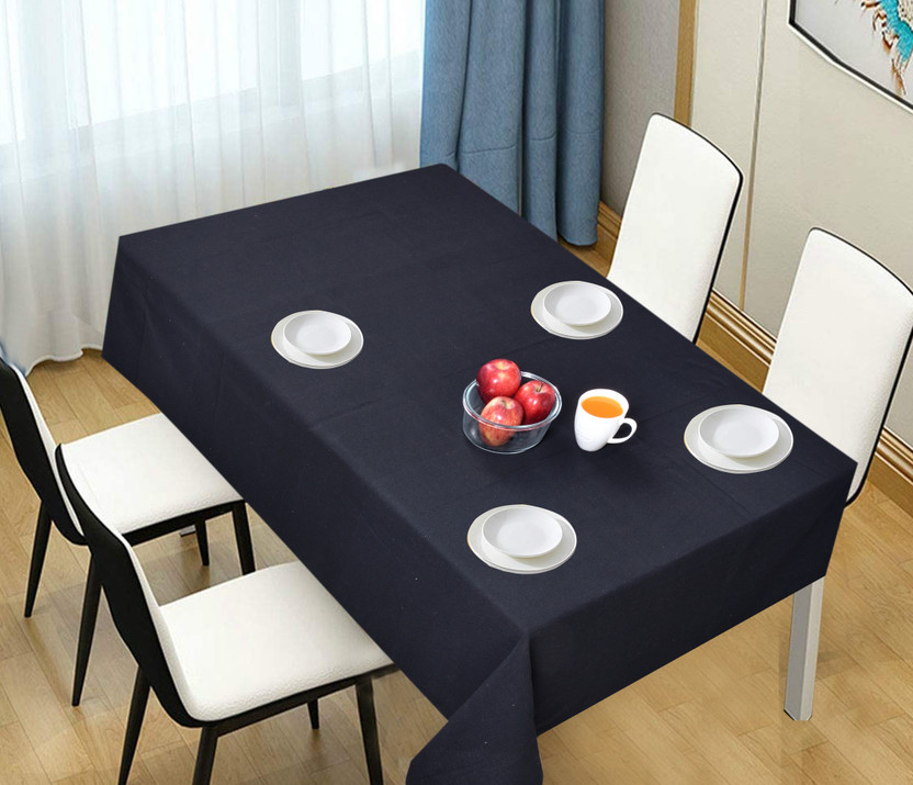 CRAZYWEAVES Cotton 4 Seater Solid Table Cover(Black)