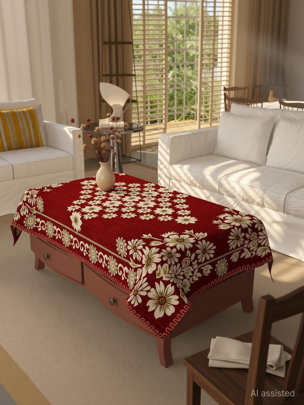 Sparklings Cotton 4 Seater Floral Table Cover(Maroon)
