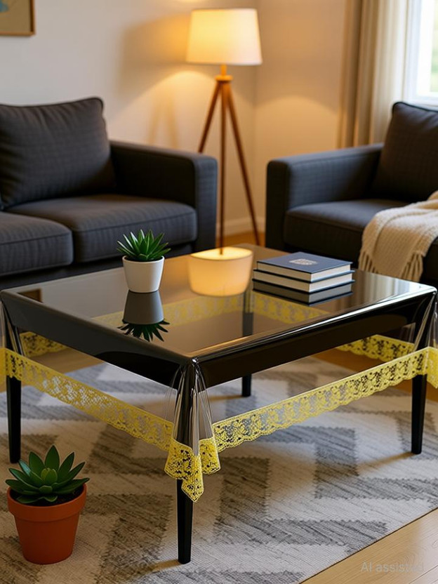 KingMatters PVC 4 Seater Printed Table Cover(Gold, Clear)