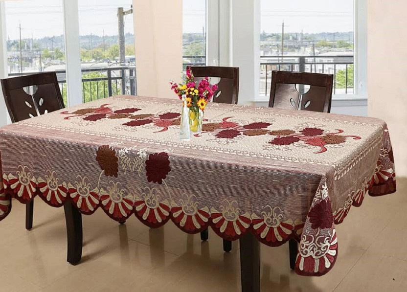 Flavio Interiors Polyester 8 Seater Floral Table Cover(Maroon)