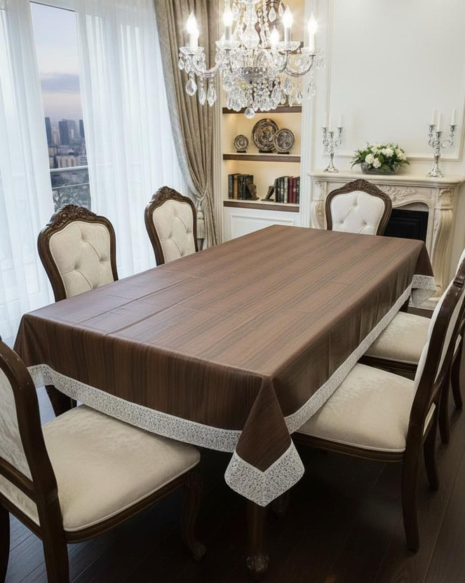 lime retail PVC 6 Seater Floral Table Cover(Brown)