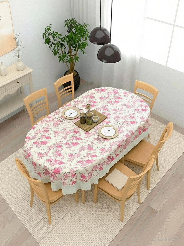 iC ICONIC CHOICE PVC 6 Seater Printed Table Cover(Beige pink)